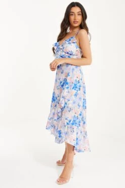 Petite Blue Floral Chiffon Wrap Midi Dress -Deals Clothifyr Store 00100037405 XS
