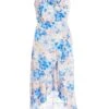 Petite Blue Floral Chiffon Wrap Midi Dress