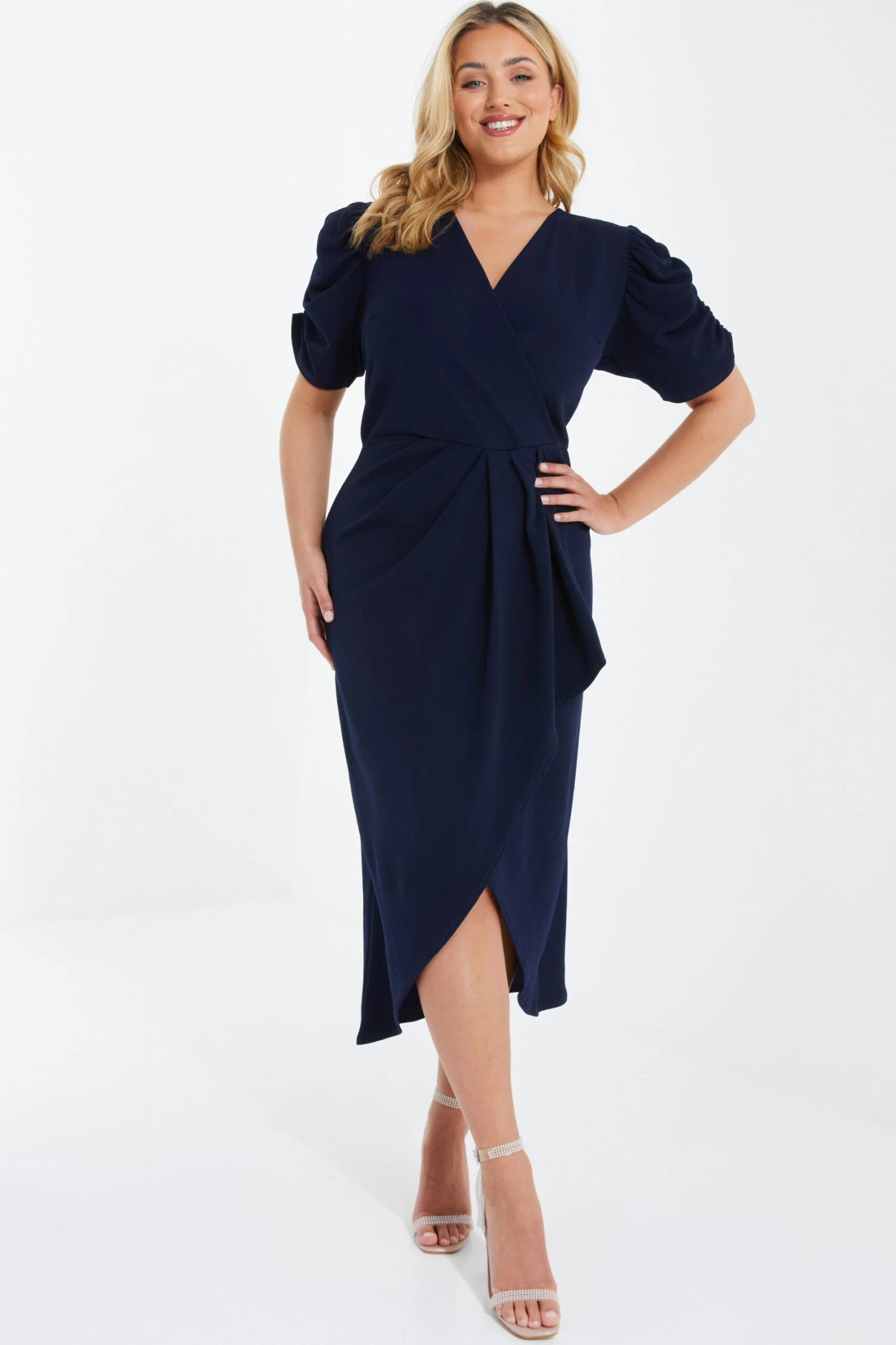 Curve Navy Wrap Midi Dress 4 Curve Navy Wrap Midi Dress - Image 2
