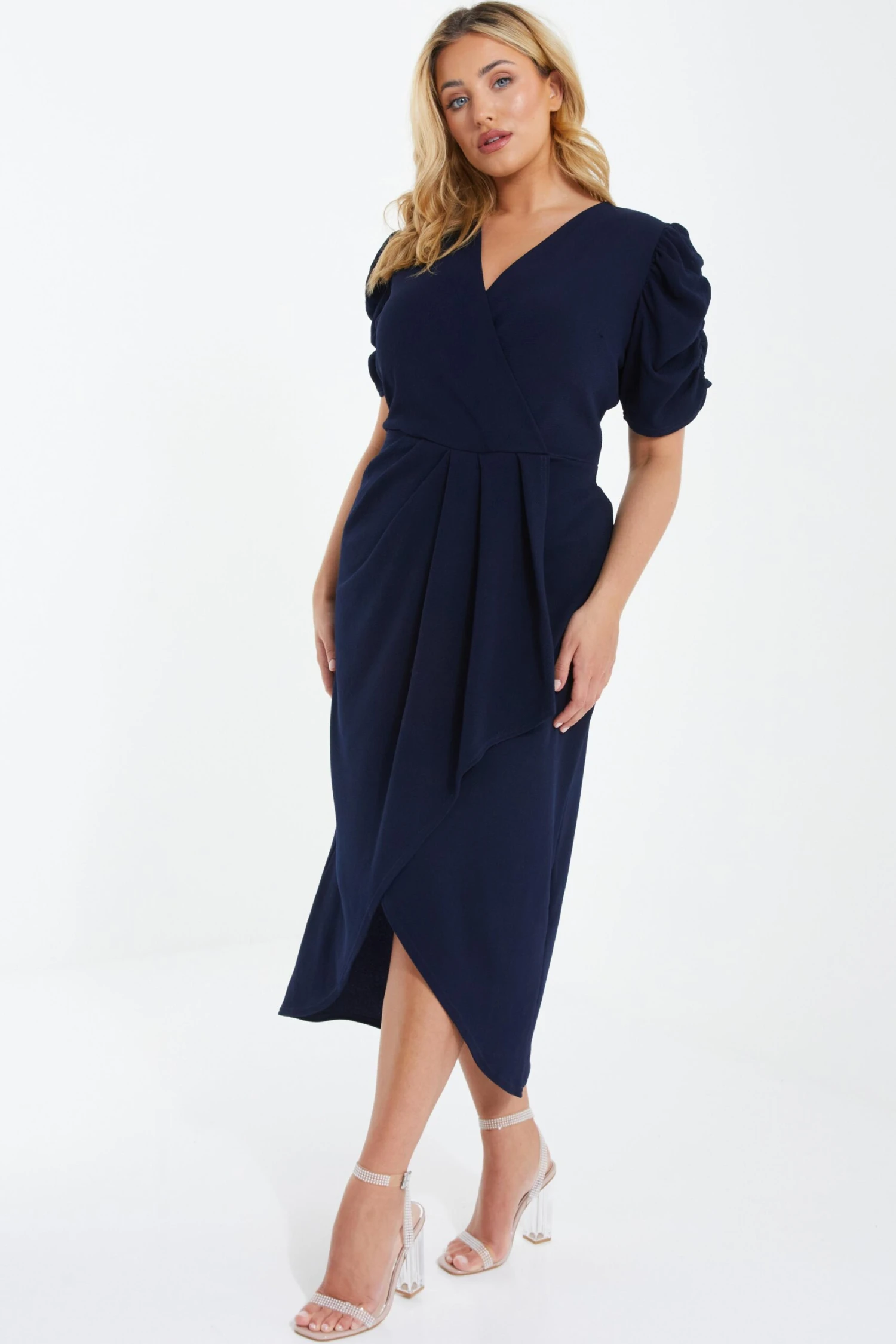 Curve Navy Wrap Midi Dress 6 Curve Navy Wrap Midi Dress - Image 4