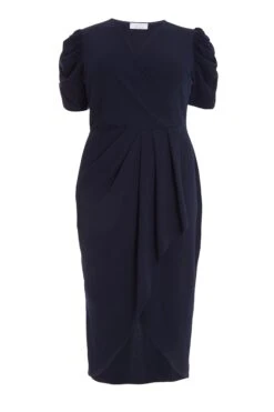 Curve Navy Wrap Midi Dress