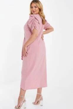 Curve Light Pink Wrap Midi Dress -Deals Clothifyr Store 00100037413 XB