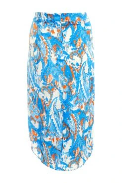 Curve Blue Satin Aztec Print Ruched Midi Skirt 12 Curve Blue Satin Aztec Print Ruched Midi Skirt -Deals Clothifyr Store 00100037417 ZB