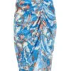 Curve Blue Satin Aztec Print Ruched Midi Skirt