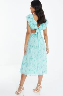 Petite Blue Brush Stroke Tie Back Midi Dress -Deals Clothifyr Store 00100037418 XB
