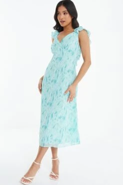 Petite Blue Brush Stroke Tie Back Midi Dress -Deals Clothifyr Store 00100037418 XS