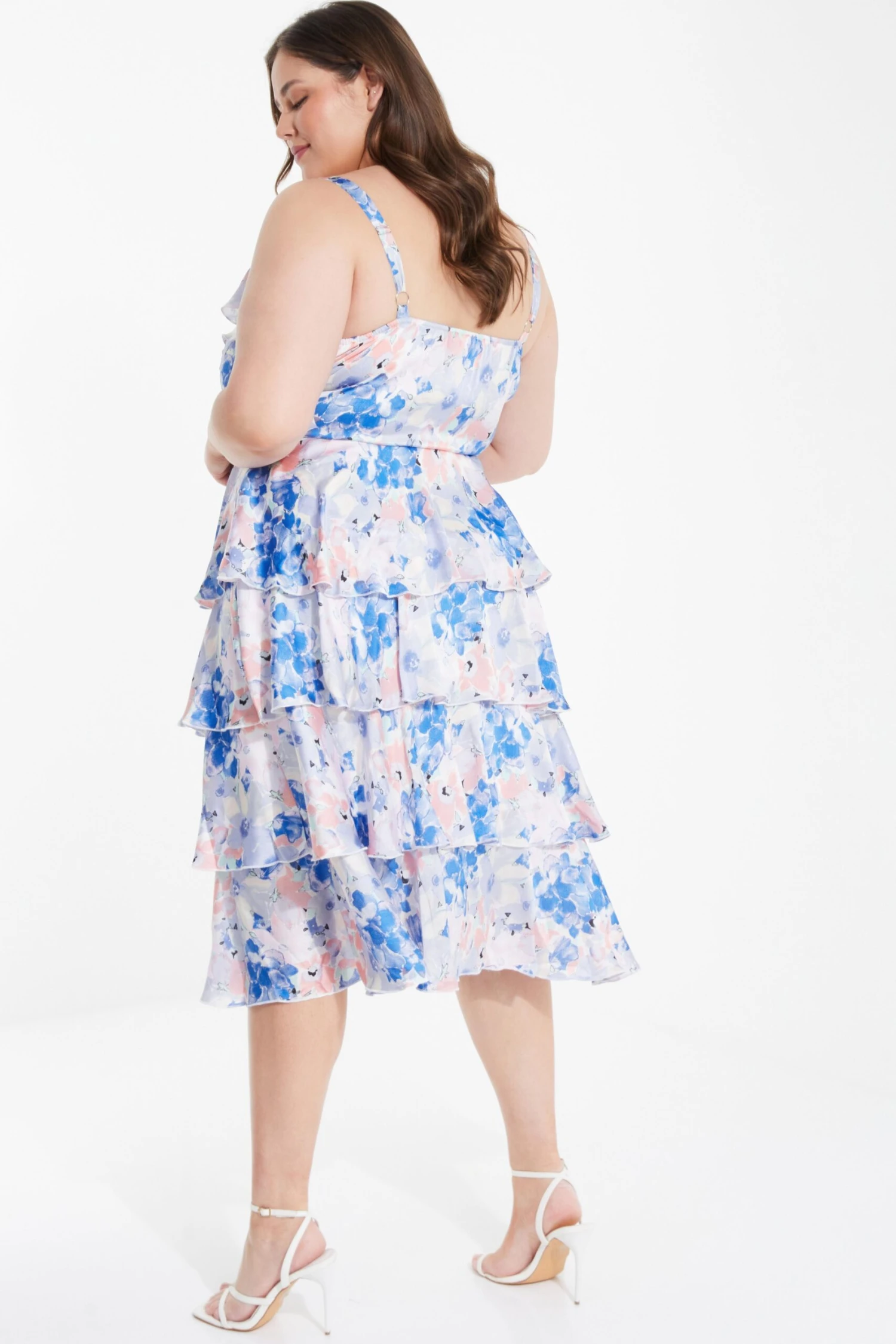 Curve Blue Chiffon Floral Tiered Midi Dress 5 Curve Blue Chiffon Floral Tiered Midi Dress - Image 3