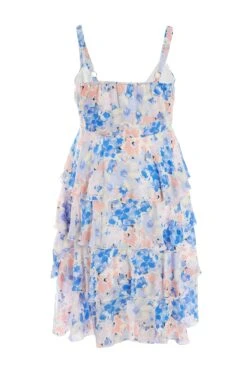 Curve Blue Chiffon Floral Tiered Midi Dress 12 Curve Blue Chiffon Floral Tiered Midi Dress -Deals Clothifyr Store 00100037419 ZB