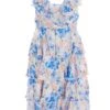 Curve Blue Chiffon Floral Tiered Midi Dress
