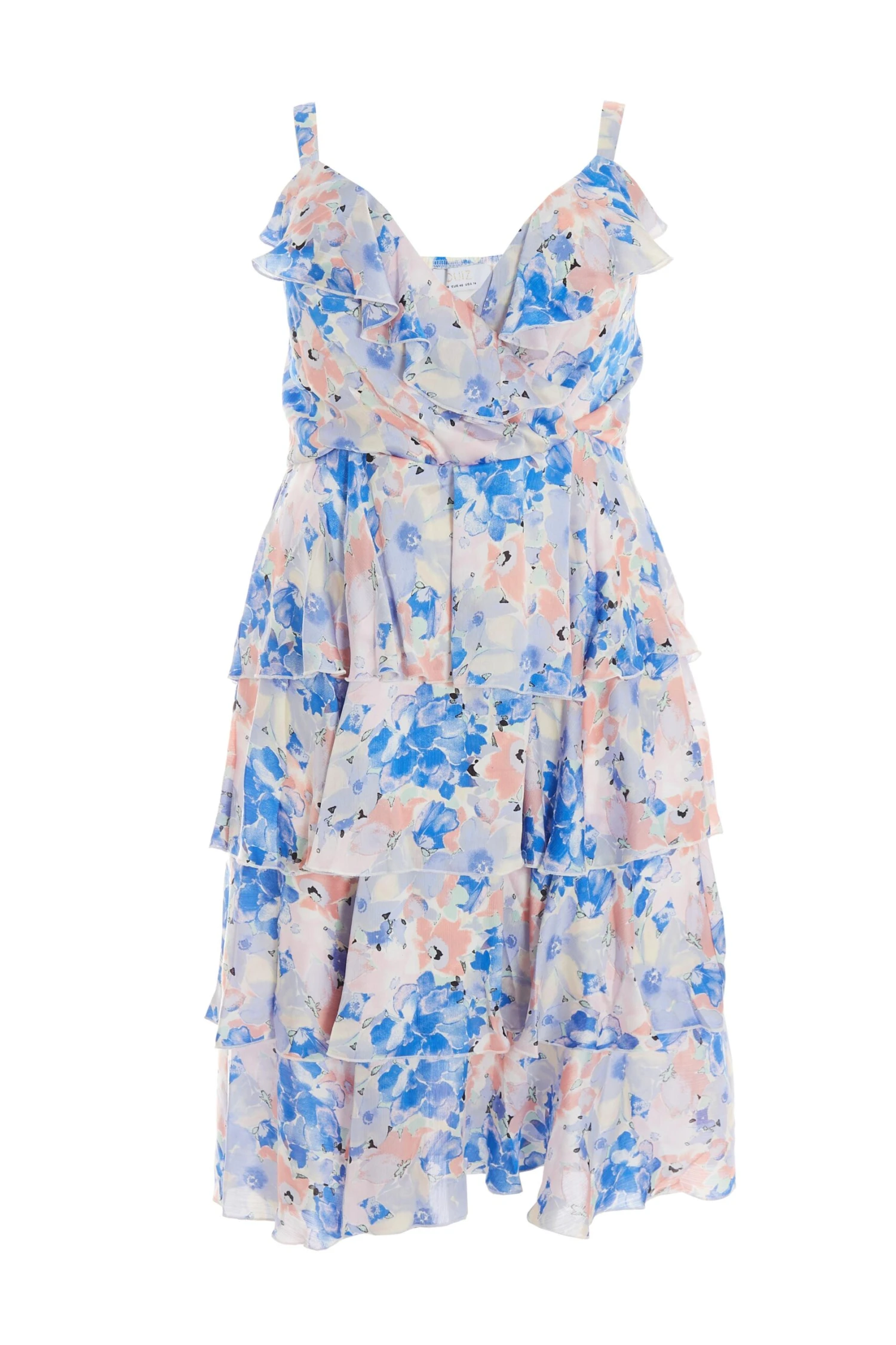 Curve Blue Chiffon Floral Tiered Midi Dress 3 Curve Blue Chiffon Floral Tiered Midi Dress
