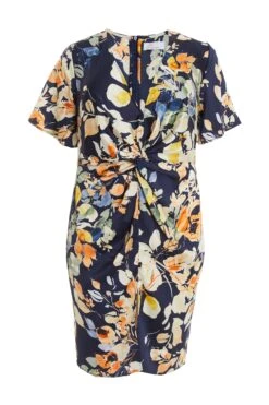 Curve Navy Satin Floral Midi Dress
