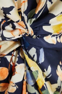 Curve Navy Satin Floral Midi Dress -Deals Clothifyr Store 00100037423 ZS