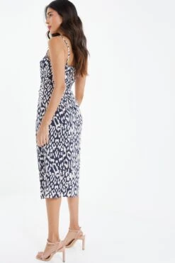 Navy Animal Print Wrap Midi Dress -Deals Clothifyr Store 00100037455 XB