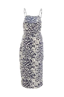 Navy Animal Print Wrap Midi Dress -Deals Clothifyr Store 00100037455 ZB