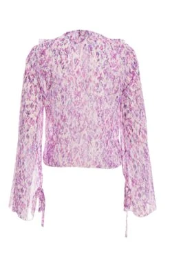 Lilac Chiffon Animal Print Frill Blouse -Deals Clothifyr Store 00100037470 ZB