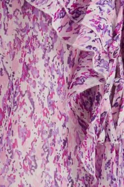 Lilac Chiffon Animal Print Frill Blouse -Deals Clothifyr Store 00100037470 ZS