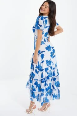 Blue Chiffon Floral Wrap Midaxi Dress -Deals Clothifyr Store 00100037499 XB