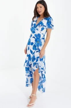 Blue Chiffon Floral Wrap Midaxi Dress -Deals Clothifyr Store 00100037499 XS