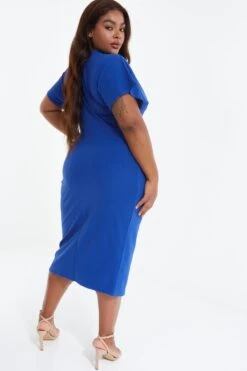 Curve Royal Blue Knot Front Midi Dress -Deals Clothifyr Store 00100037686 XB