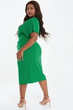 Curve Jade Green Knot Front Midi Dress -Deals Clothifyr Store 00100037687 XB
