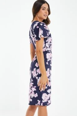 Petite Navy Floral Wrap Midi Dress -Deals Clothifyr Store 00100037688 XB