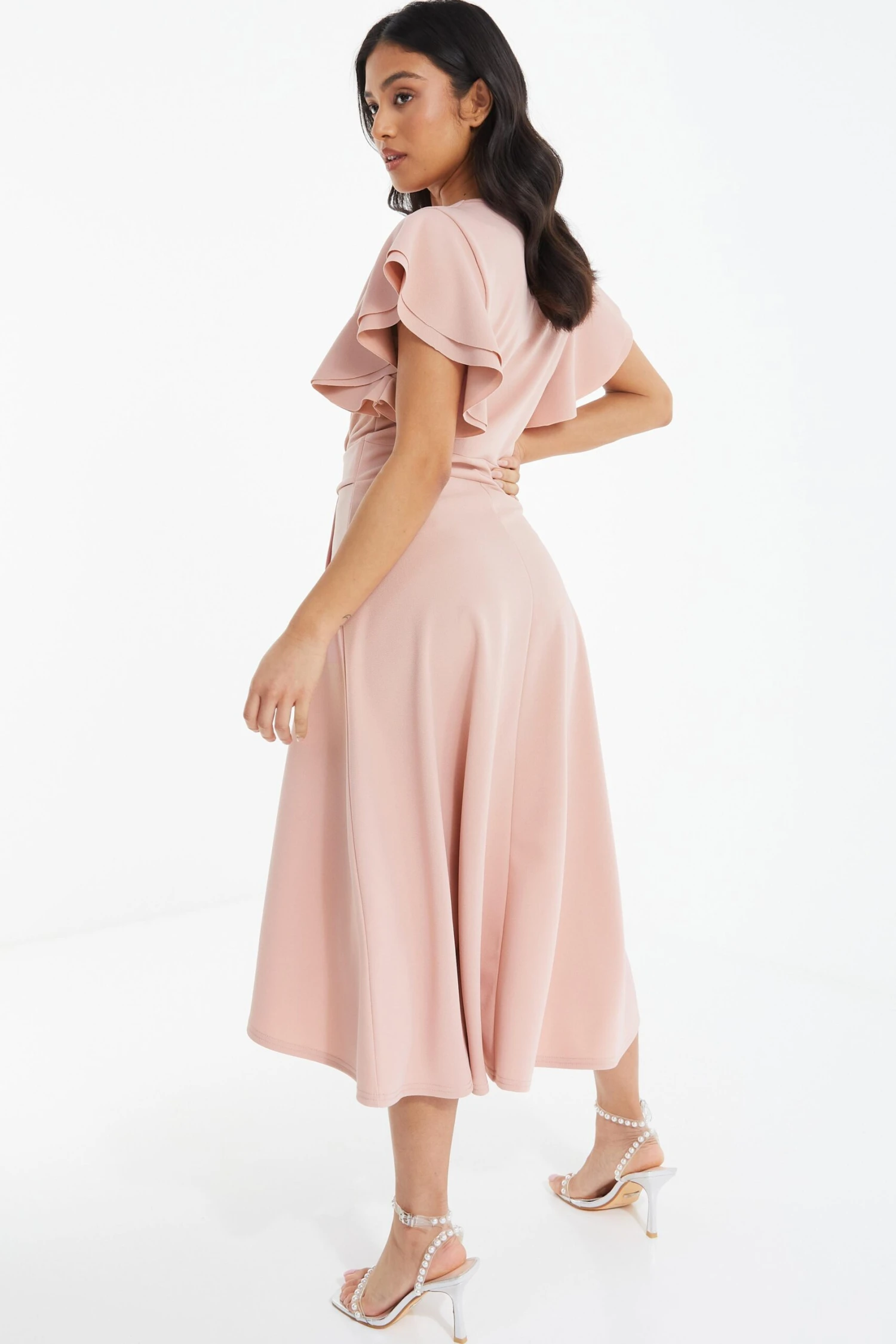 Petite Pink Wrap Dip Hem Midi Dress 5 Petite Pink Wrap Dip Hem Midi Dress - Image 3