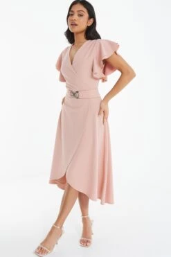 Petite Pink Wrap Dip Hem Midi Dress 11 Petite Pink Wrap Dip Hem Midi Dress -Deals Clothifyr Store 00100037689 XS