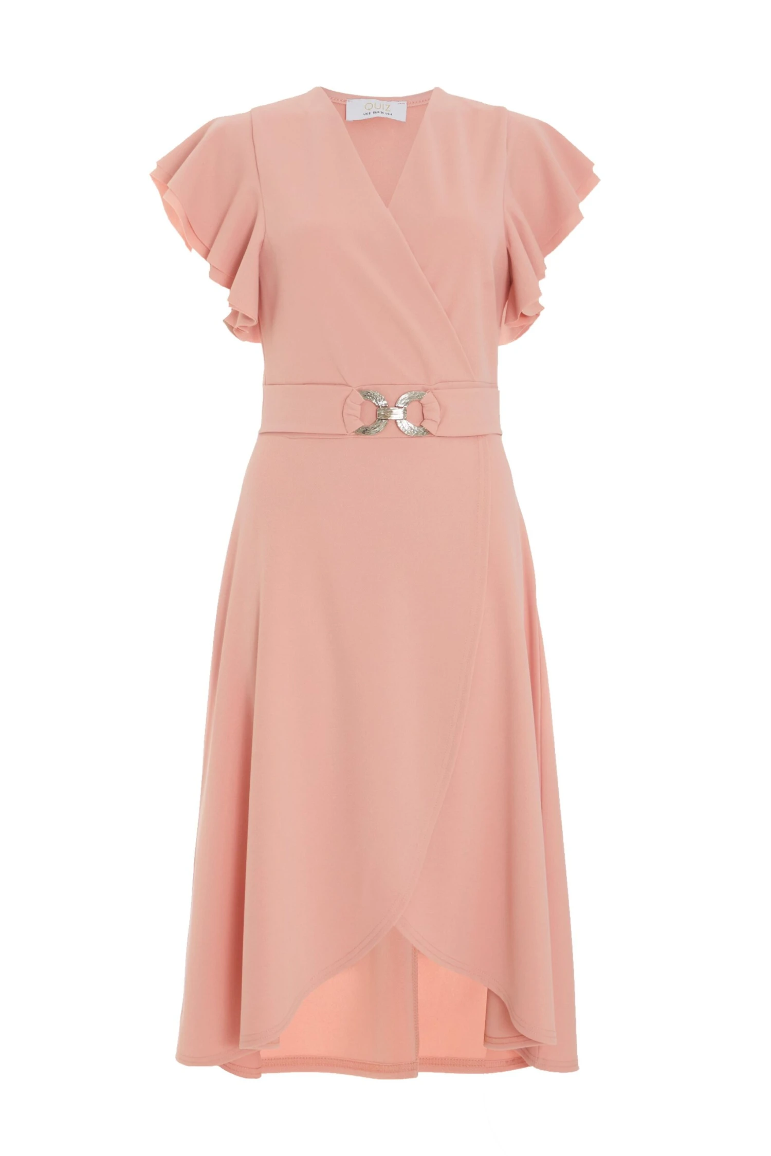 Petite Pink Wrap Dip Hem Midi Dress 3 Petite Pink Wrap Dip Hem Midi Dress
