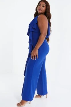Curve Royal Blue One Shoulder Frill Palazzo Jumpsuit 11 Curve Royal Blue One Shoulder Frill Palazzo Jumpsuit -Deals Clothifyr Store 00100037690 XS