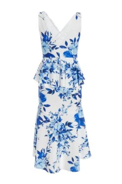 Petite Blue Floral Dip Hem Frill Midi Dress -Deals Clothifyr Store 00100037691 ZB