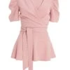 Light Pink Puff Sleeve Peplum Top 1 Light Pink Puff Sleeve Peplum Top -Deals Clothifyr Store 00100037694 ZM