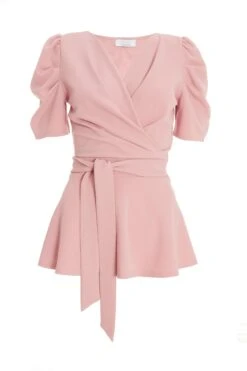 Light Pink Puff Sleeve Peplum Top