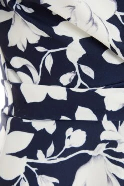 Navy Floral Puff Sleeve Peplum Top -Deals Clothifyr Store 00100037695 ZS