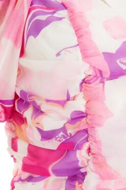 Pink Satin Marble Print Lace Up Crop Top -Deals Clothifyr Store 00100037703 ZS