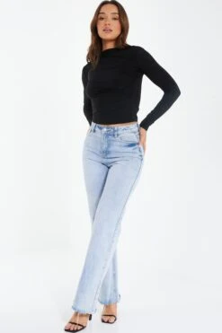 Black Ruched High Neck Top -Deals Clothifyr Store 00100037721 XS