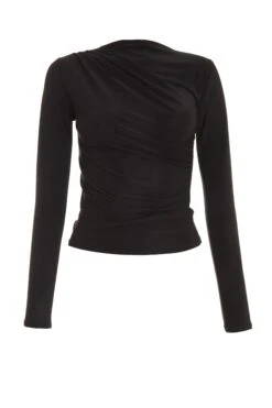 Black Ruched High Neck Top