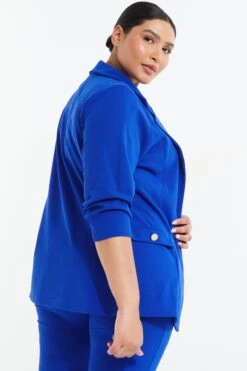 Curve Royal Blue Ruched Sleeve Blazer -Deals Clothifyr Store 00100037729 XB