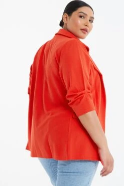 Curve Orange Ruched Sleeve Blazer -Deals Clothifyr Store 00100037731 XB
