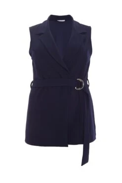 Curve Navy Sleeveless Blazer