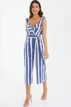 Petite Royal Blue Striped Culotte Jumpsuit -Deals Clothifyr Store 00100037736 XS