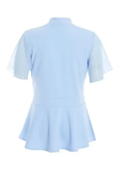 Light Blue Chiffon Sleeve Peplum Top 12 Light Blue Chiffon Sleeve Peplum Top -Deals Clothifyr Store 00100037770 ZB