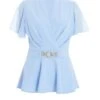 Light Blue Chiffon Sleeve Peplum Top 2 Light Blue Chiffon Sleeve Peplum Top -Deals Clothifyr Store 00100037770 ZM