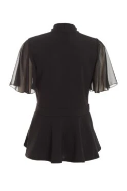 Black Chiffon Sleeve Peplum Top -Deals Clothifyr Store 00100037772 ZB