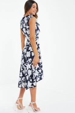 Petite Navy Floral Dip Hem Midi Dress -Deals Clothifyr Store 00100037780 XB