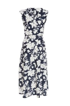 Petite Navy Floral Dip Hem Midi Dress -Deals Clothifyr Store 00100037780 ZB