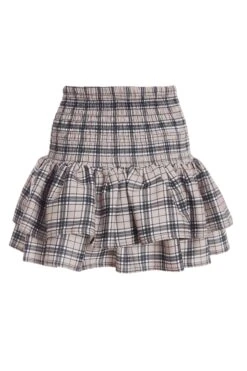 Stone Check Print Ruched Frill Mini Skirt 12 Stone Check Print Ruched Frill Mini Skirt -Deals Clothifyr Store 00100037831 ZB