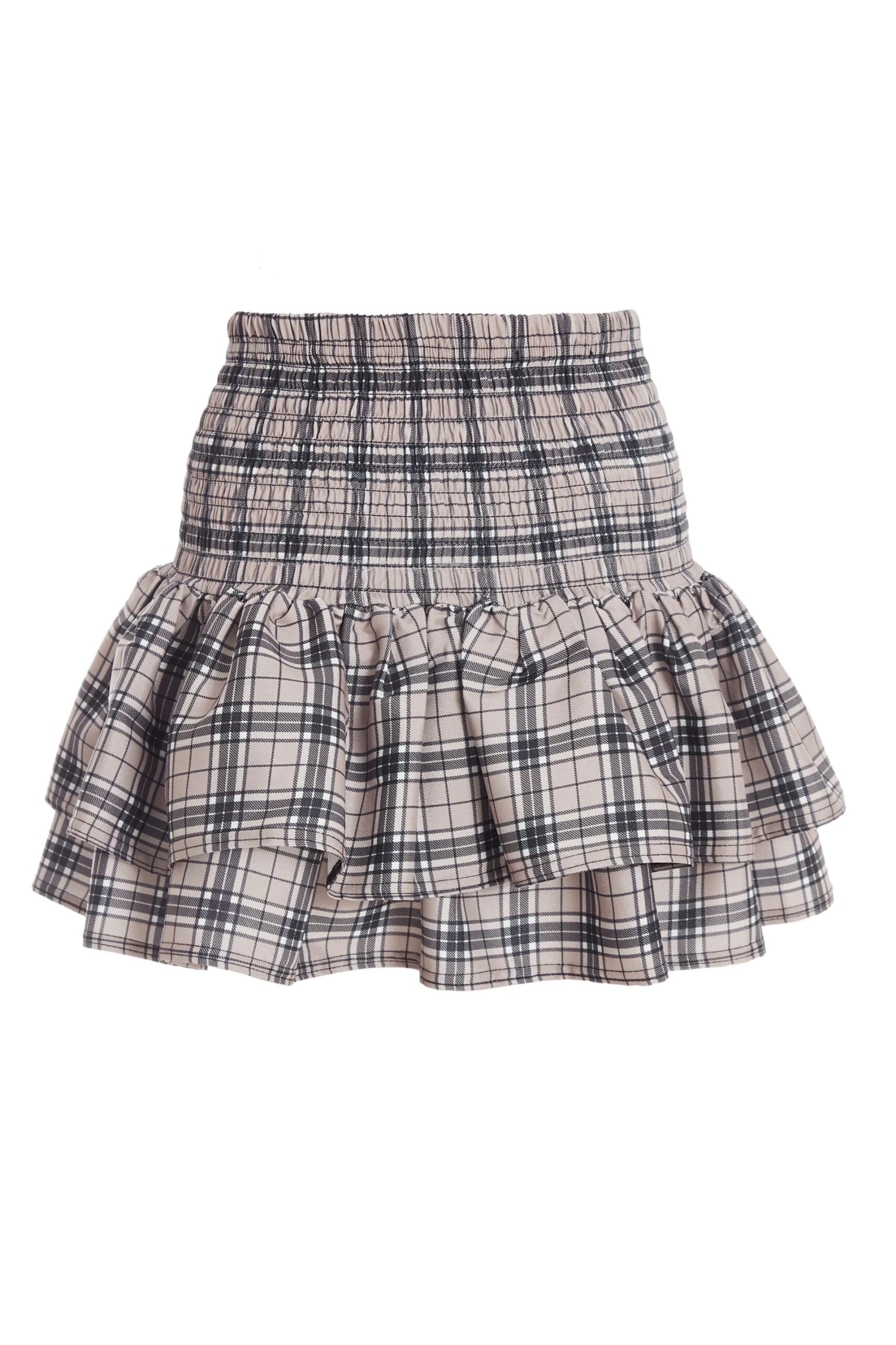 Stone Check Print Ruched Frill Mini Skirt 7 Stone Check Print Ruched Frill Mini Skirt - Image 5
