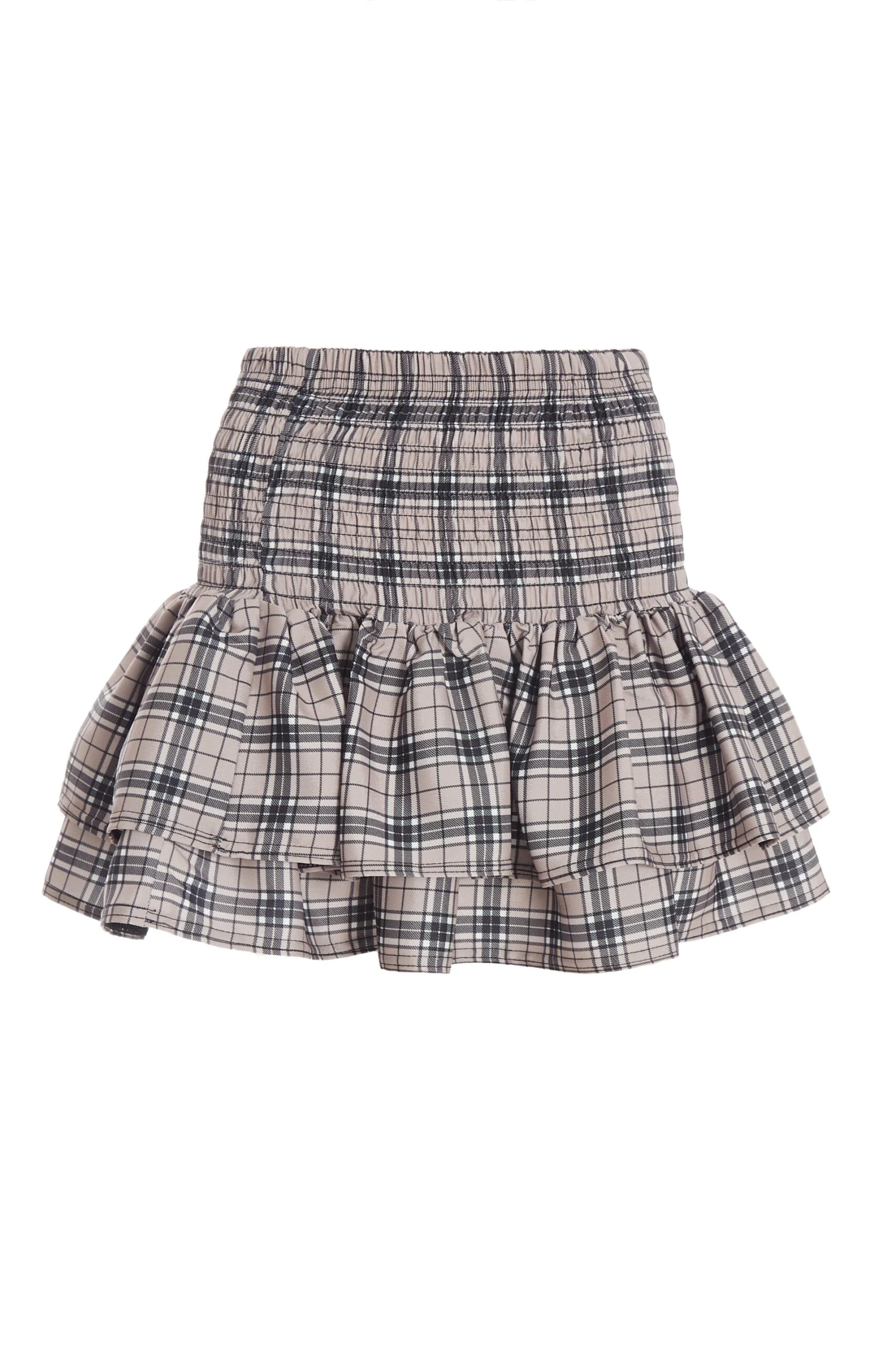 Stone Check Print Ruched Frill Mini Skirt 3 Stone Check Print Ruched Frill Mini Skirt