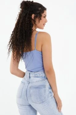 Pale Blue Lace Up Ruched Bodysuit -Deals Clothifyr Store 00100037883 XB