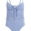 Pale Blue Lace Up Ruched Bodysuit -Deals Clothifyr Store 00100037883 ZM